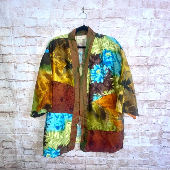 Anii by Natural Tops - Anii by Natural Silk Patchwork Mixed Media Kimono Jacket One Size